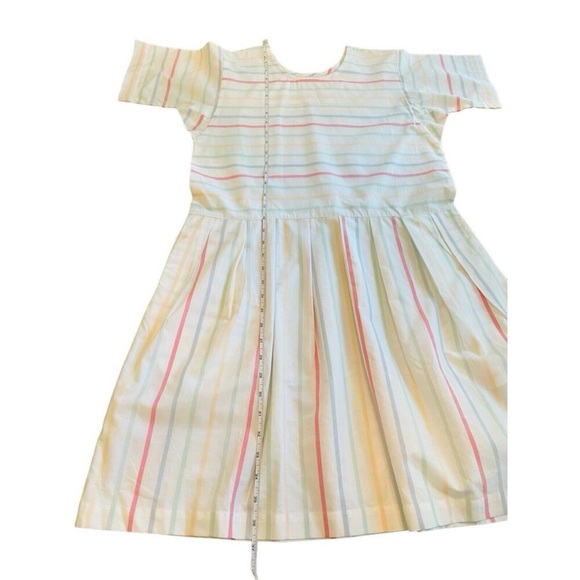 LAKE Size S Parasol Pleated Dress White Pastel Stripe Short Sleeve - Picture 6 of 14